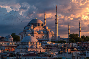 Majestic Mosque Sunset Istanbul City, a Photo by Pixeness Studio