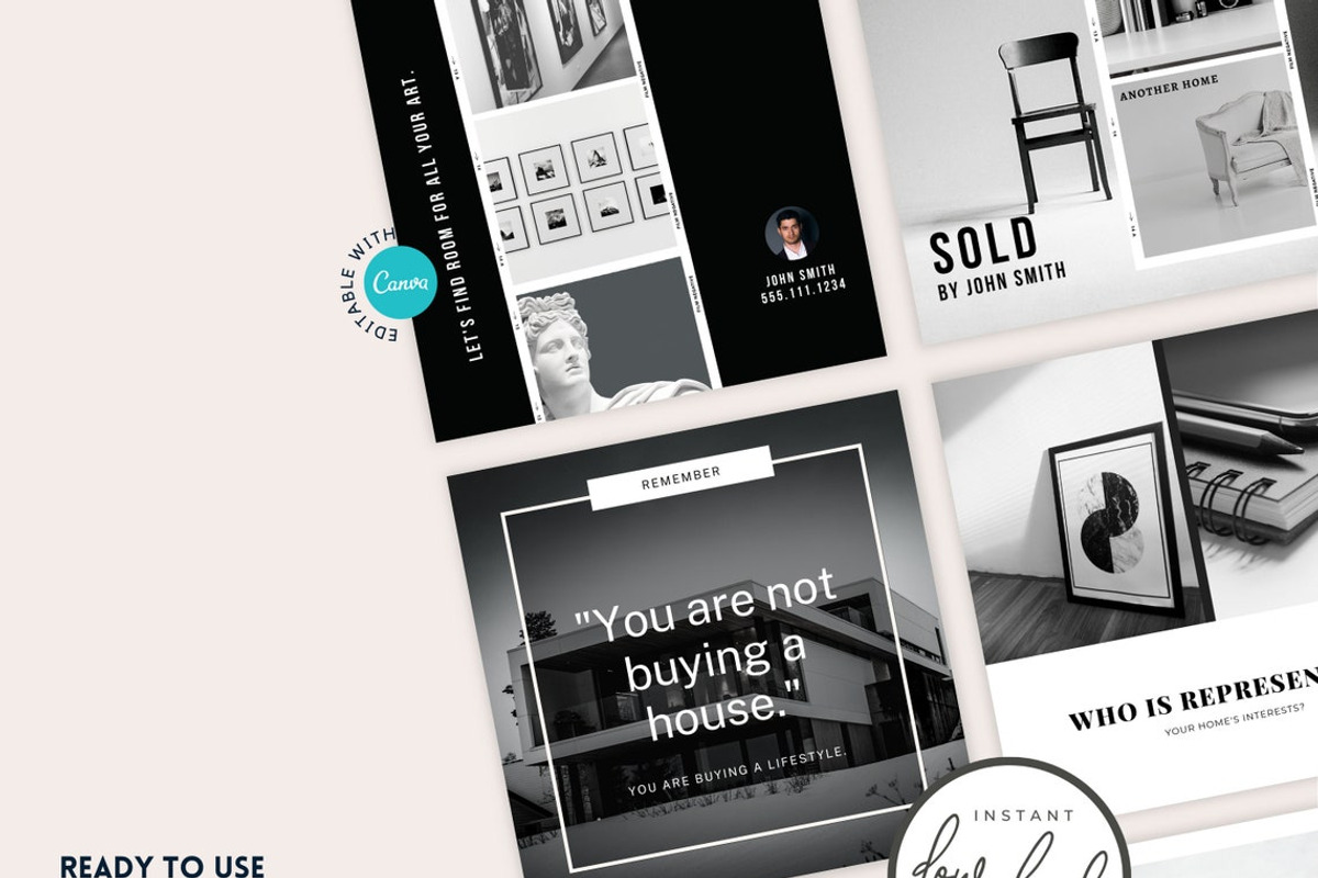 Real Estate Instagram Puzzle Grid BW, a Social Media Template by RealEstateDreams (Photo 3 of 6)