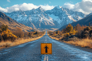 Mountain road stretches toward the p, a Photo by Tanuart