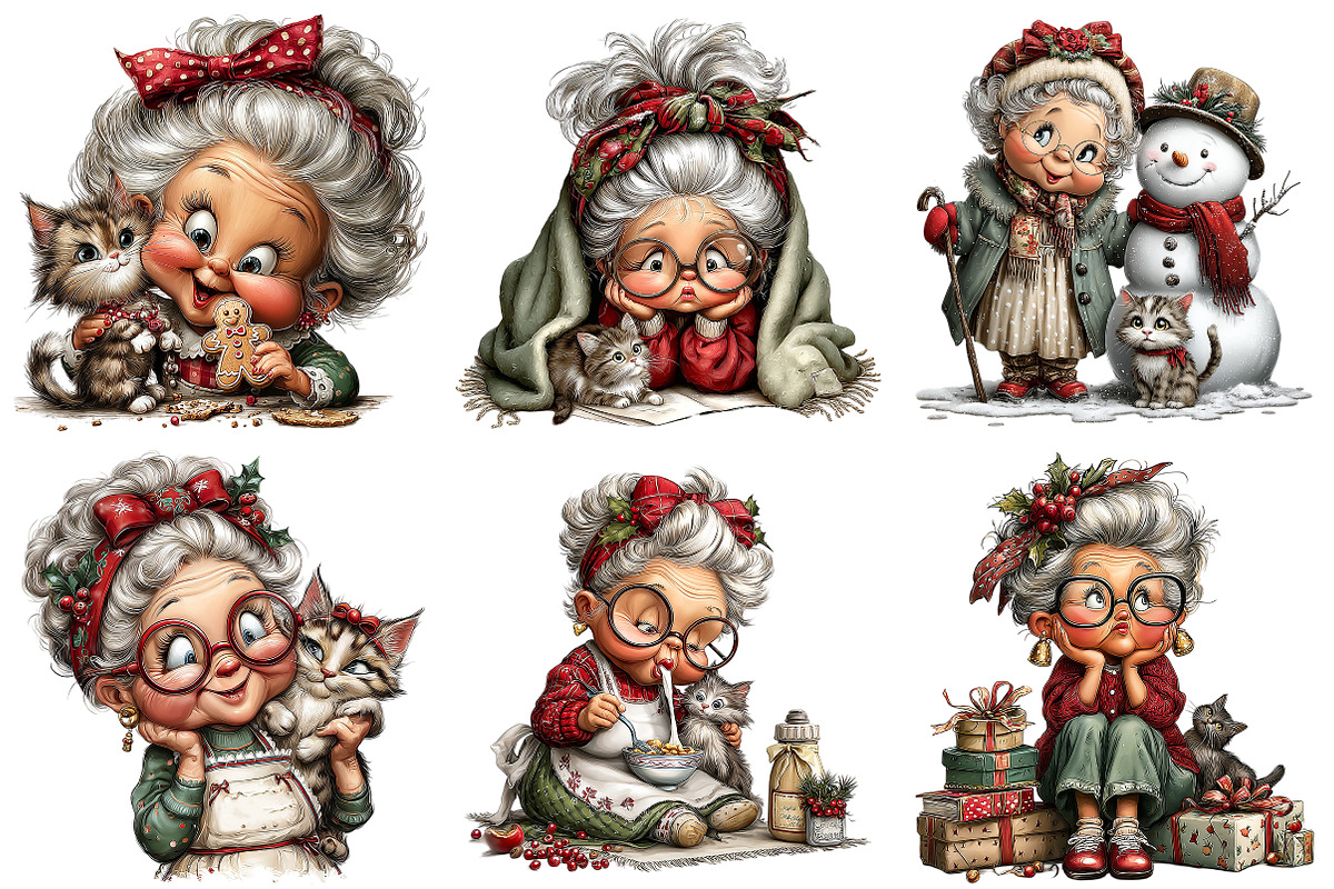 Christmas Grandma and Cat PNG, an Illustration by Craft Nest (Photo 9 of 9)