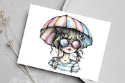 Watercolor Retro Girls Clipart, an Illustration by Canvas Craft (Thumbnail 5 of 7)