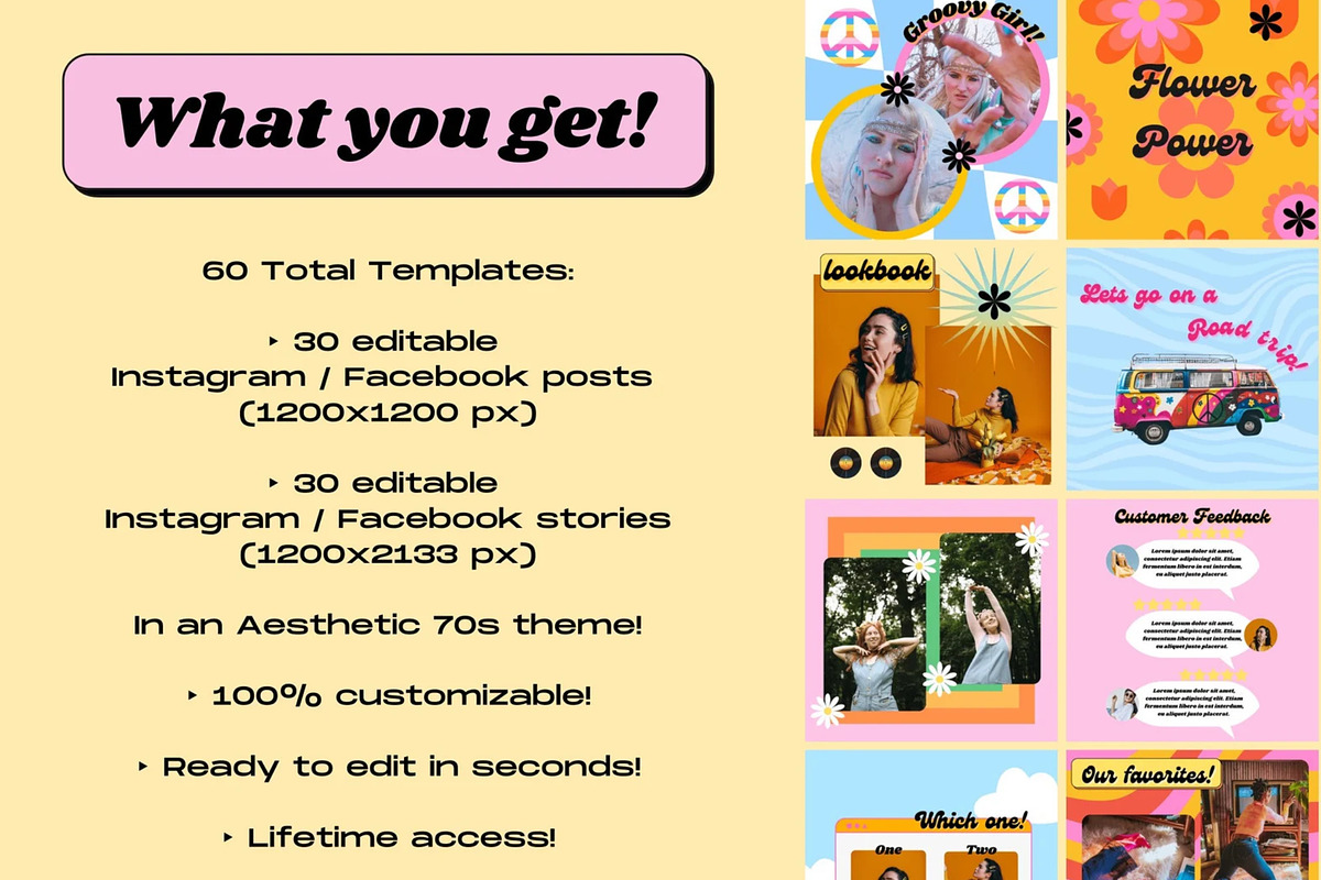 70s Aesthetic Instagram Templates, a Social Media Template by PLANETSEL (Photo 2 of 5)