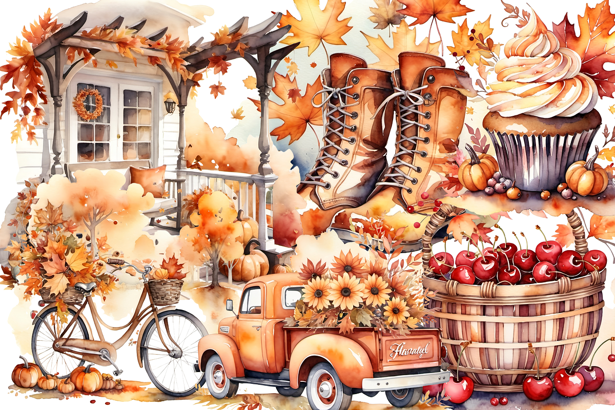 20 Retro Fall Clipart PNG Bundle, a Seasonal Illustration by ClipArtTime (Photo 2 of 3)