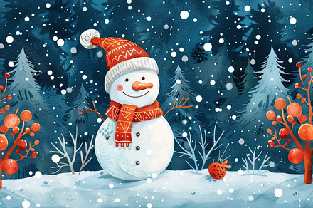 A joyful snowman adorned in winter c, a Photo by LOGOCREATIVE