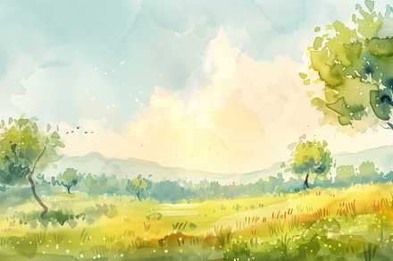 Meadow landscape aquarelle, a Background Photo by MistyDay