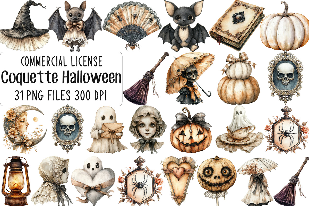 Sepia Coquette Halloween Clipart, an Illustration by CraftArtStudio (Photo 1 of 6)