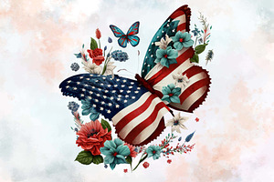 4th Of July Floral Butterfly