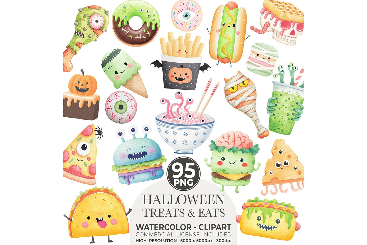 Watercolor Halloween Treats Clipart, an Illustration by CharmClipart (Photo 1 of 10)