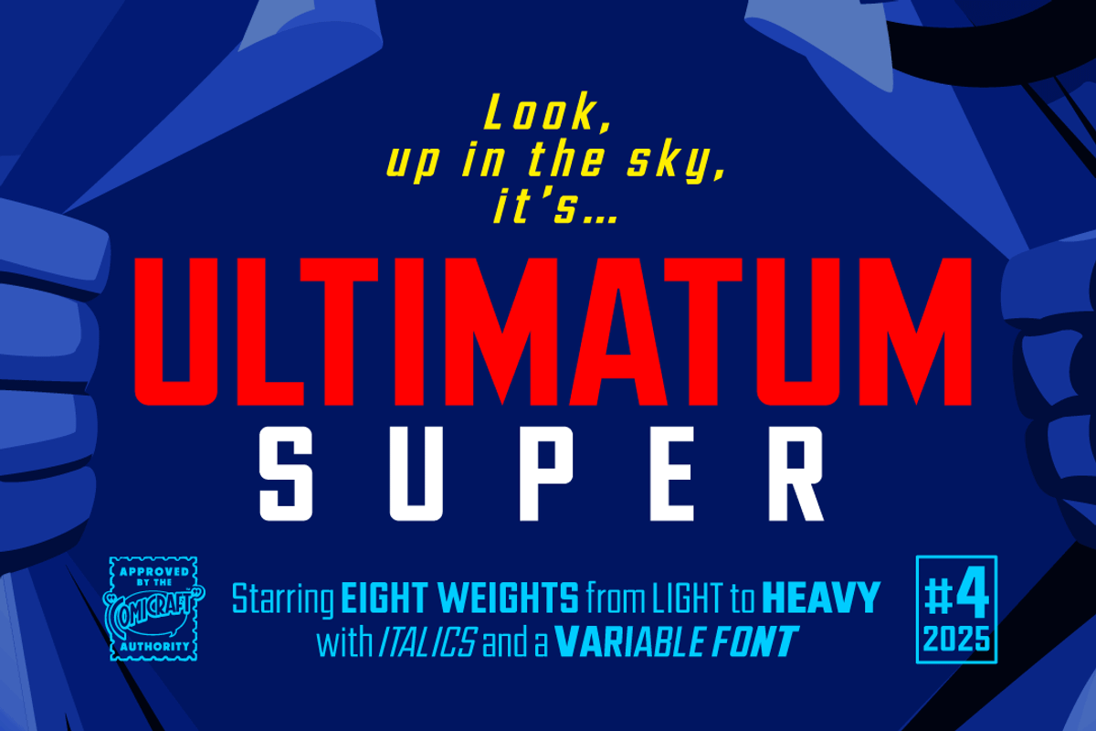 Ultimatum Super - heroic logo font, a Sans Serif Font by Comicraft Fonts (Photo 1 of 5)