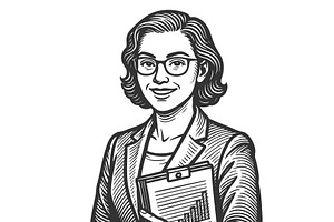 female economist with charts, a Person Illustration by AlexArt