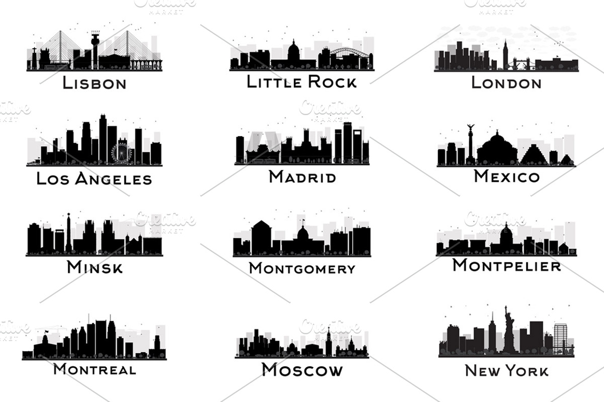 60 City Skyline Silhouettes Set, an Illustration by Booblgum (Photo 4 of 10)