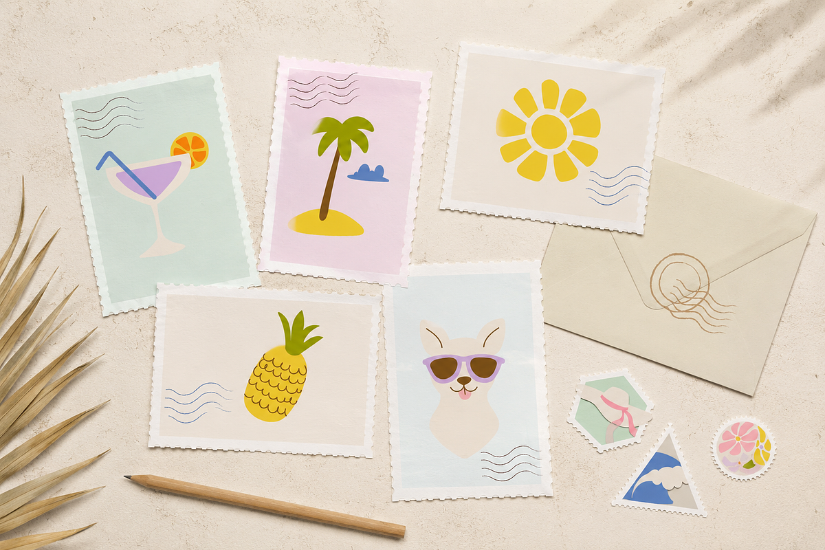 Vintage Postage Stamp Graphics, a Decorative Illustration by Anna Studio (Photo 8 of 12)