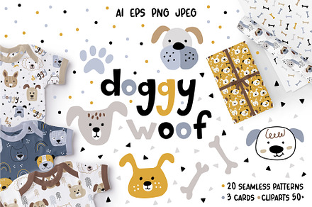 Doggy Woof. Vector dog patterns
