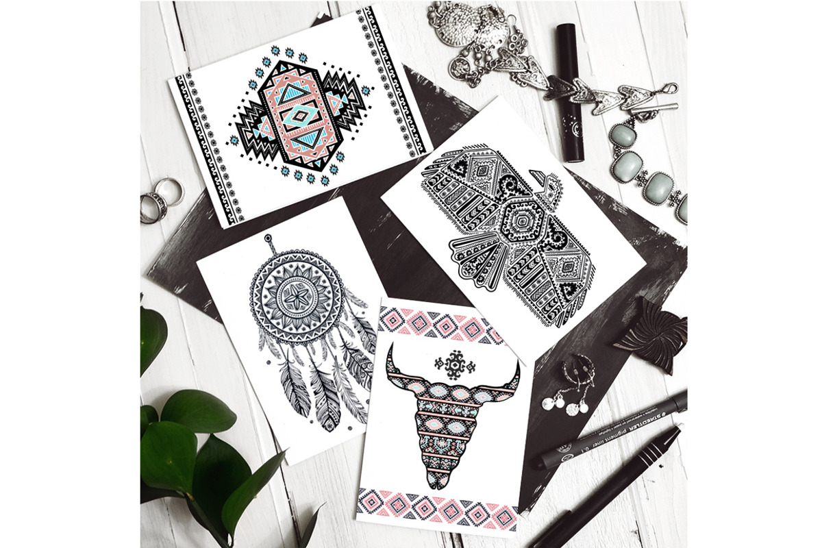 Bohemian style American Indian icons, a Decorative Illustration by Transia (Photo 3 of 3)