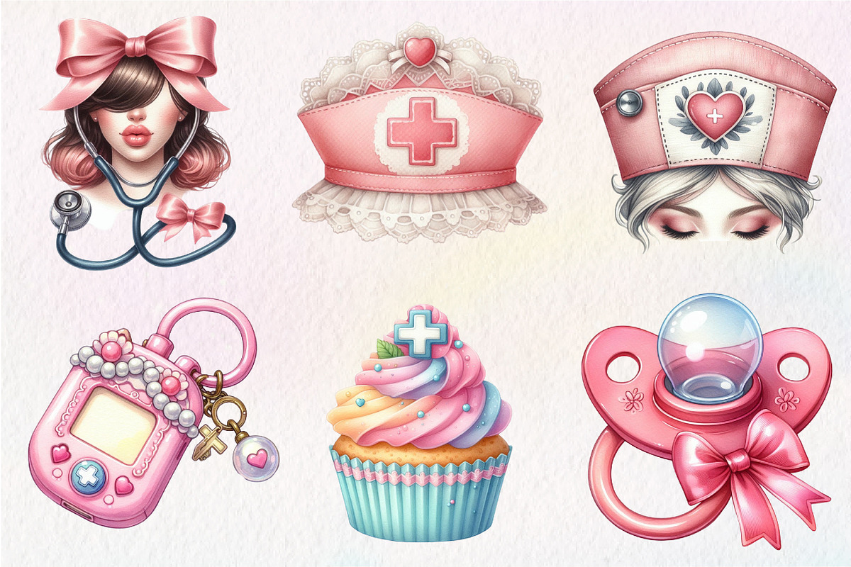 Watercolor Coquette Nurse Clipart, an Illustration by CreationArt (Photo 2 of 5)