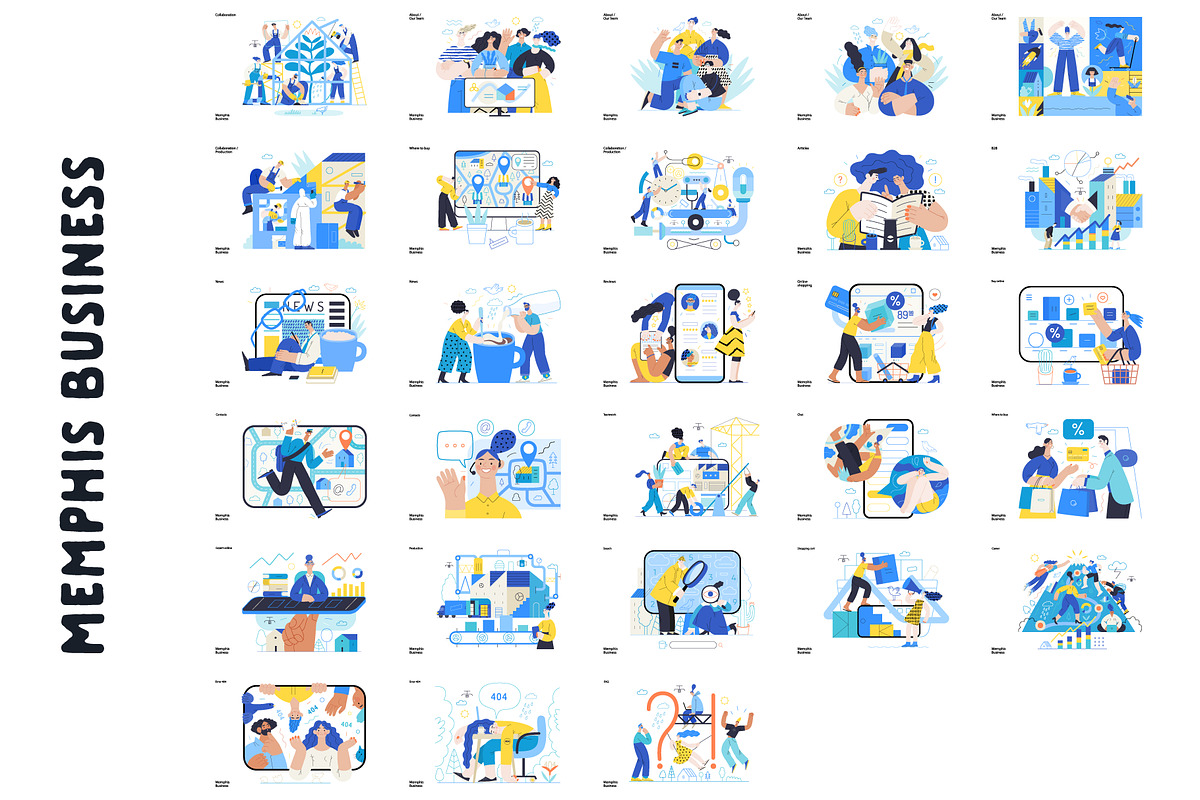 Memphis Business, vector illos, a Templates & Theme by Grivina's shop (Photo 15 of 27)