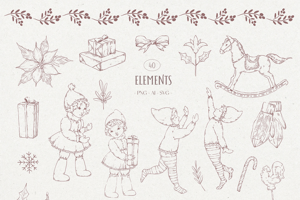 Vintage Christmas Line art winter, a Decorative Illustration by Kreker Kate (Photo 2 of 10)