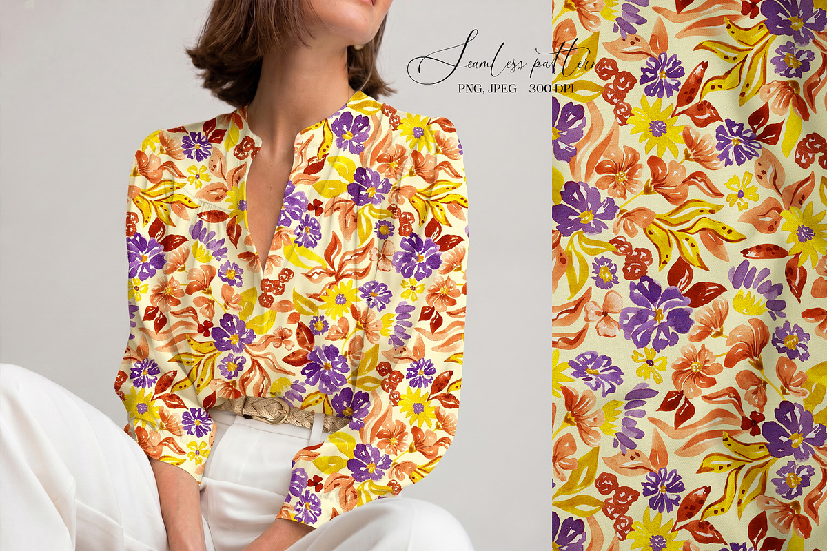 Watercolor summer floral pattern, a Pattern Graphic by SirenaArt (Photo 8 of 12)