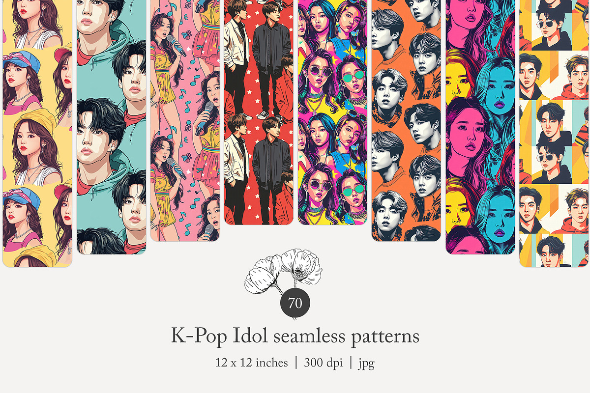 70 K-Pop Idol seamless pattern, a Pattern Graphic by Poppy Lane Studio