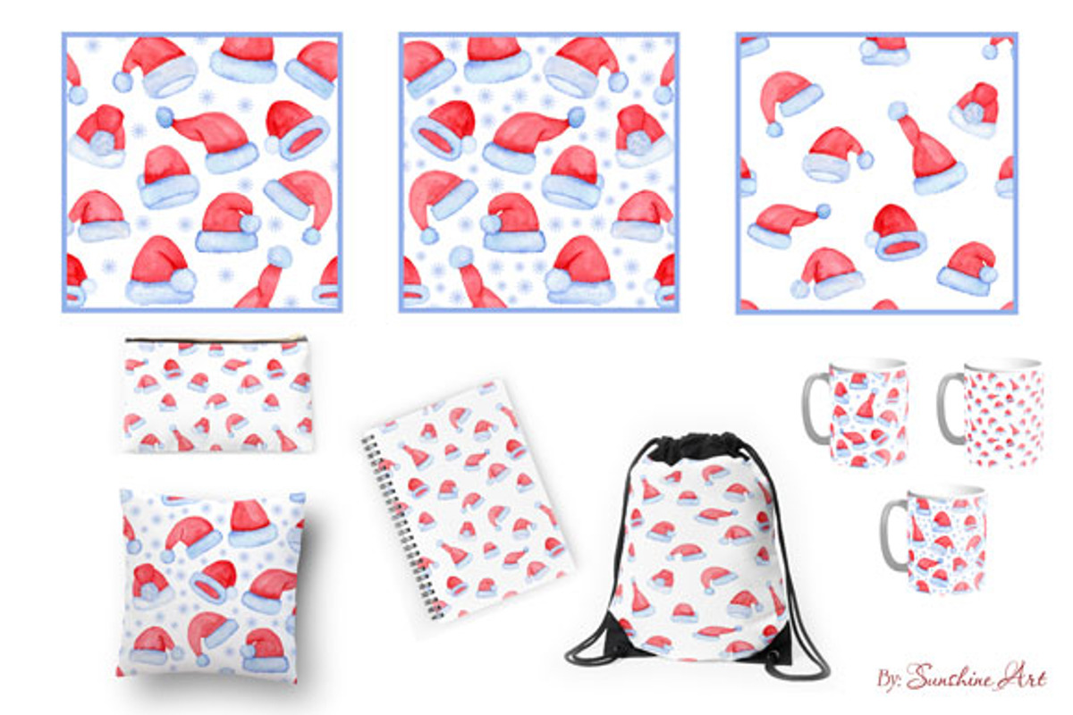 Watercolor Santa hats, a Decorative Illustration by Sunshine Art Shop (Photo 4 of 4)