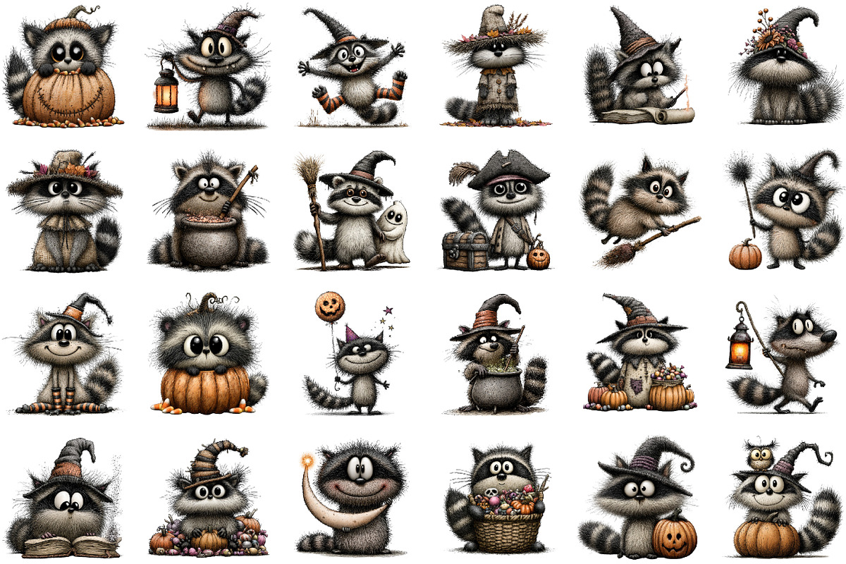 Halloween Raccoon Clipart Bundle, a Seasonal Illustration by designcity5 (Photo 2 of 5)