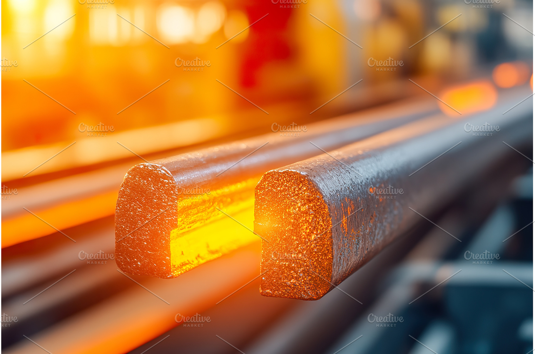 Glowing steel bars in factory, an Industrial Photo by Lermont51