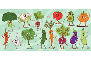 Cartoon groovy vegetables, a Food Illustration by Buch&Bee