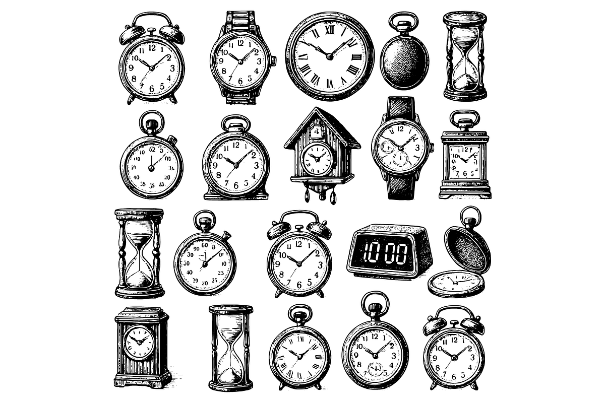 Clocks and Watches Set, an Object Graphic by RT Studio
