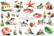 Watercolor Beach Clipart Set, an Illustration by DreamCafeArt (Thumbnail 1 of 6)