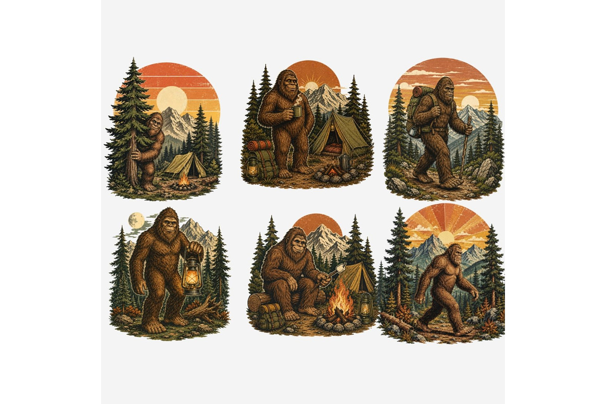 Vintage Bigfoot Camping Clipart PNG, a Person Illustration by Tanya Kart (Photo 4 of 5)
