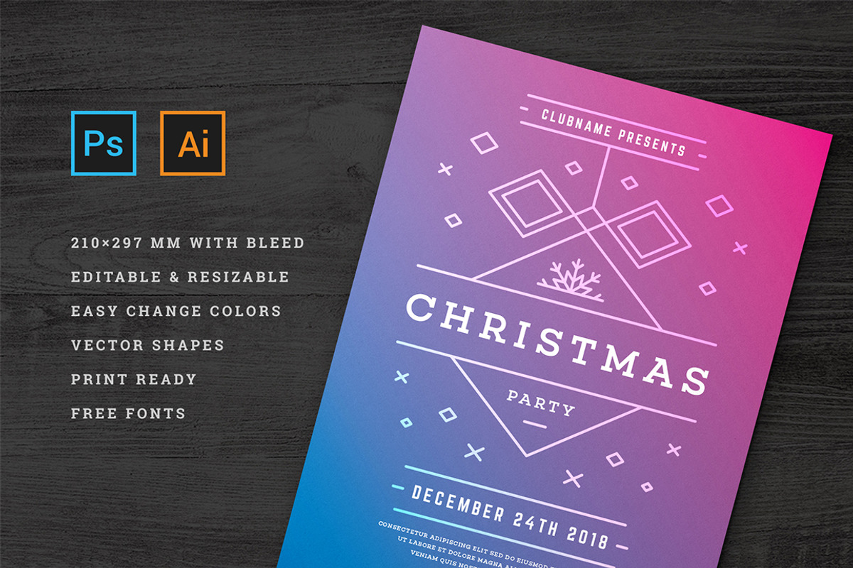 Christmas party invitation flyer, a Flyer Template by Vasya Kobelev (Photo 4 of 4)