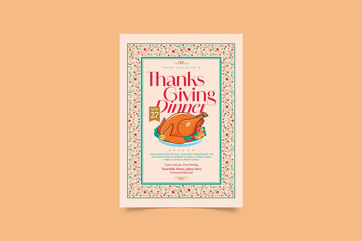 Thanksgiving Dinner Flyer, a Flyer Template by DesignWorkz