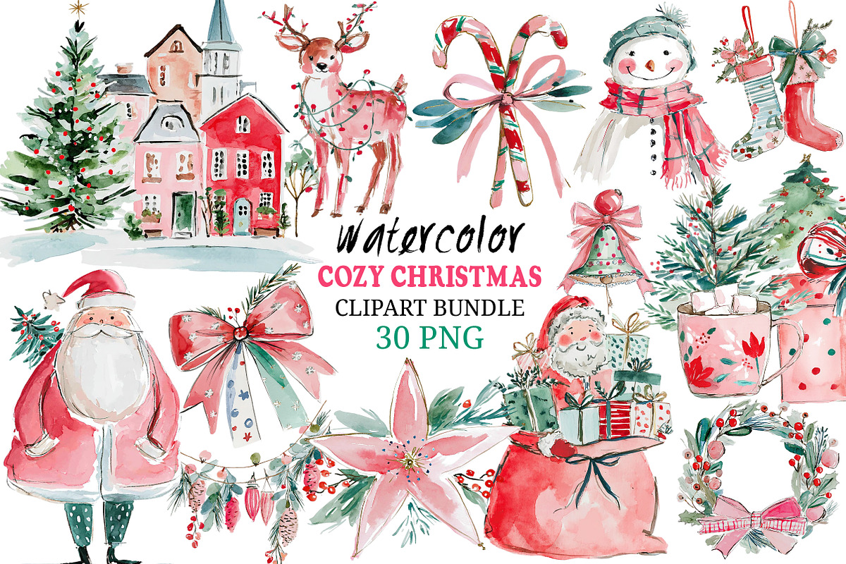 Cozy Christmas Watercolor Clipart, an Illustration by Craft Nest (Photo 1 of 2)