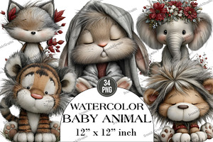 Watercolor Baby Animal Clipart, an Illustration by DreamArtGraphic