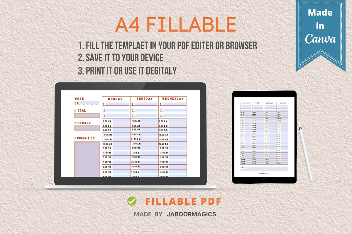 Weekly Planner Template, Canva, a Templates & Theme by Jaboor Magics (Photo 4 of 5)