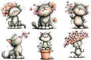 whimsical spring cat clipart, an Illustration by Designworld (Thumbnail 3 of 3)