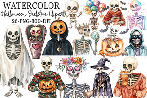 Watercolor Halloween Skeleton Clipar, an Illustration by Rose Art