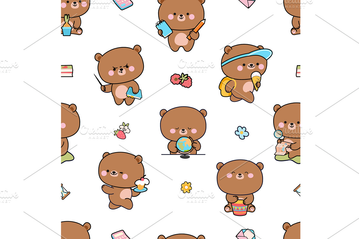Bears seamless pattern. Kawaii bear, an Animal Illustration by Valerie Bodnar