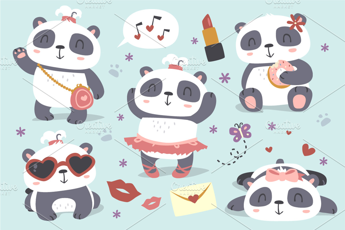 BLACK FRIDAY! Panda girl set, an Animal Illustration by SunnyWS (Photo 3 of 10)