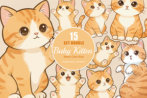 15 Bundle Watercolor Baby Kitten Pet, an Animal Illustration by Morspective