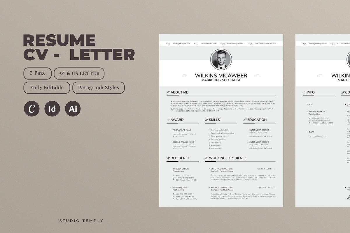 Clean Resume CV, a Resume Template by Studio Temply (Photo 1 of 5)