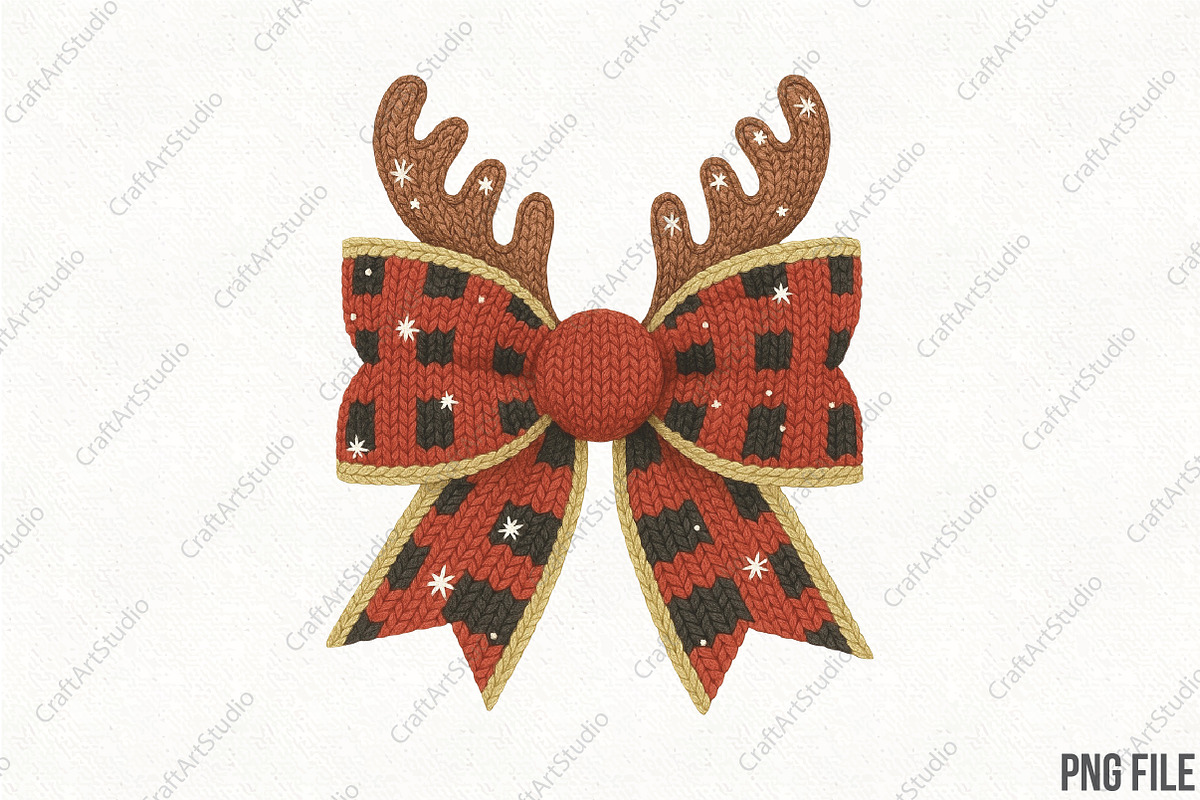 Crochet Reindeer Bow Christmas Bow, an Illustration by CraftArtStudio (Photo 1 of 4)