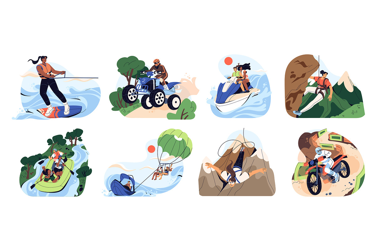 Extreme sport on summer vacation set, a Sport Illustration by PaperTrident (Photo 1 of 9)