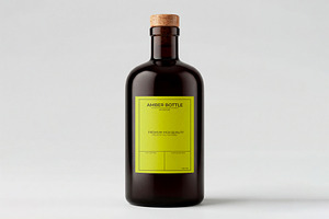 Amber Glass Bottle Label Mockup, a Packaging Mockup by graphypix