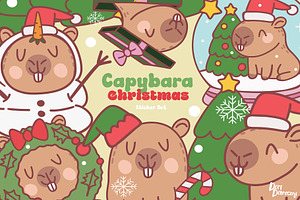 Cute Capybara Christmas Sticker Set
