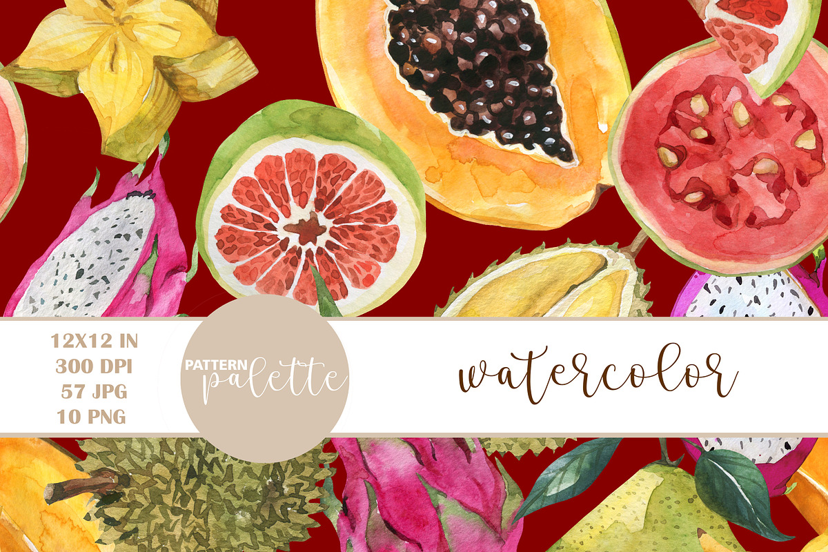Watercolor Exotic Fruits Patterns, a Pattern Graphic by PatternPalette (Photo 10 of 15)