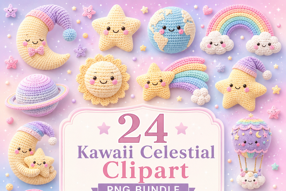 Kawaii Celestial Crochet Clipart, a Decorative Illustration by HeavensStar (Photo 1 of 6)