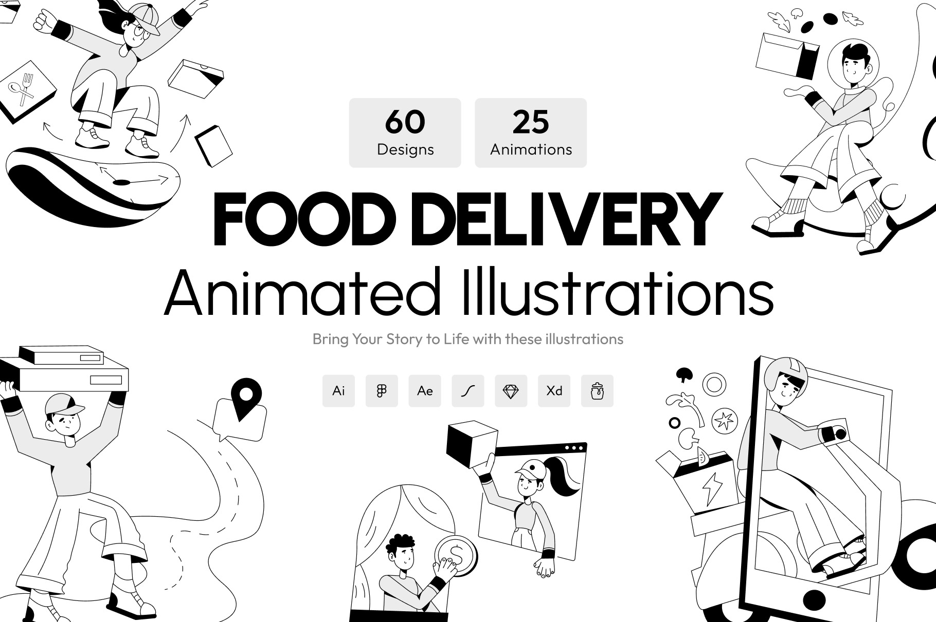 Food Delivery Illustration Set