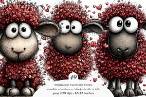 Funny Valentine Sheep Clipart Bundle, an Illustration by SinaCreation
