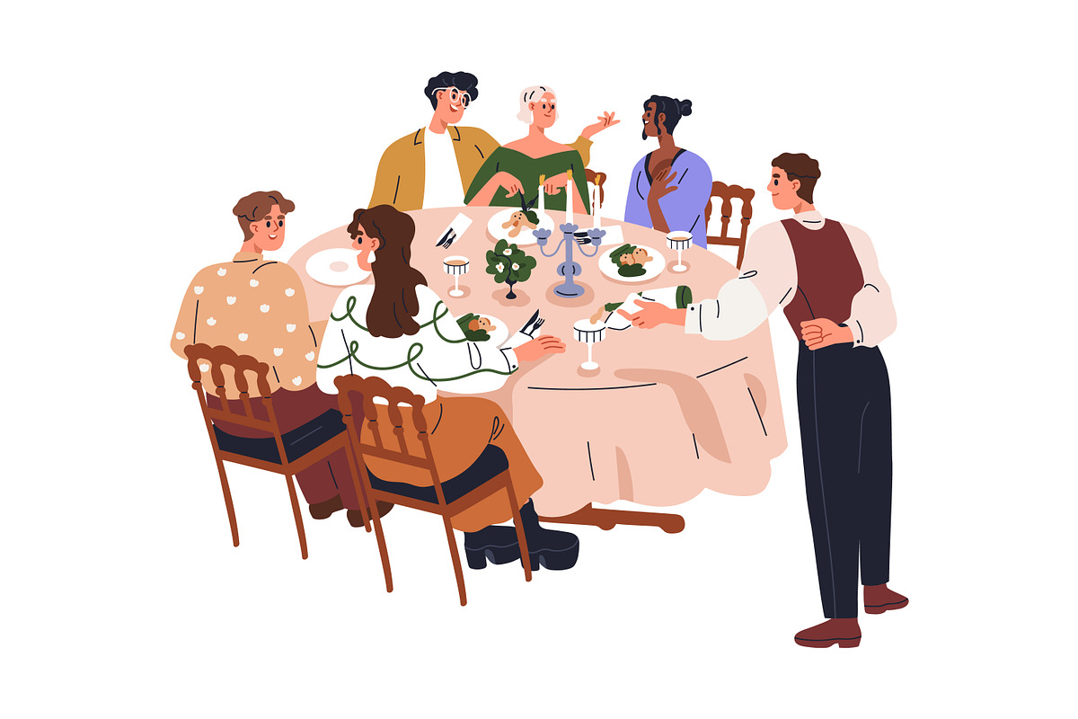 Friends gathering at dinner table, a Person Illustration by Good Studio (Photo 11 of 14)
